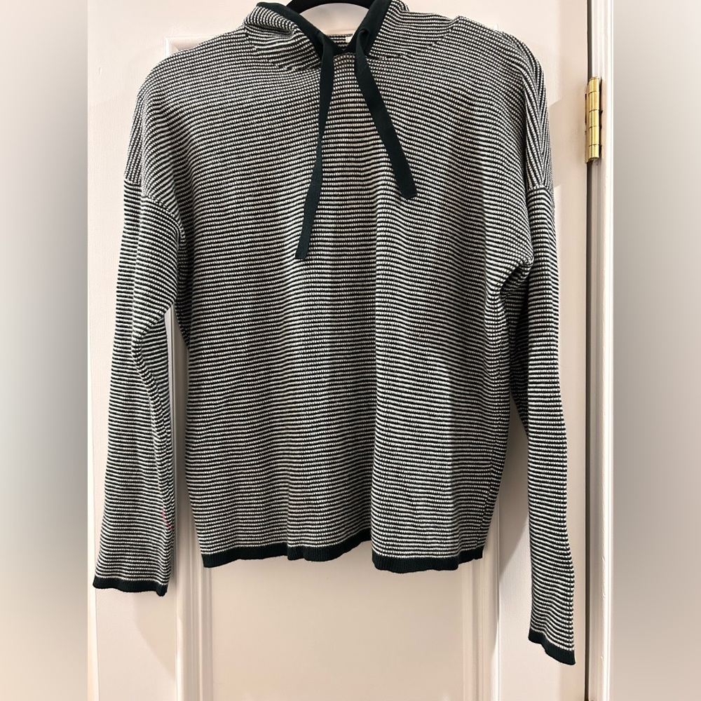 Staccato Black and White Striped Knit Hooded Sweater